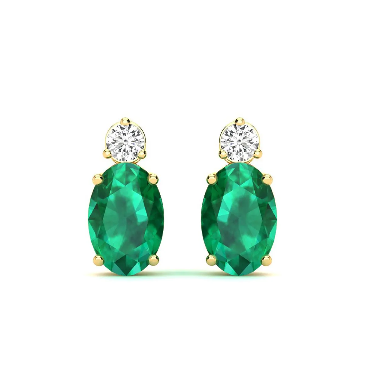 1 2/3 Carat Oval Emerald And Diamond Stud Earrings In 14 Karat Yellow Gold