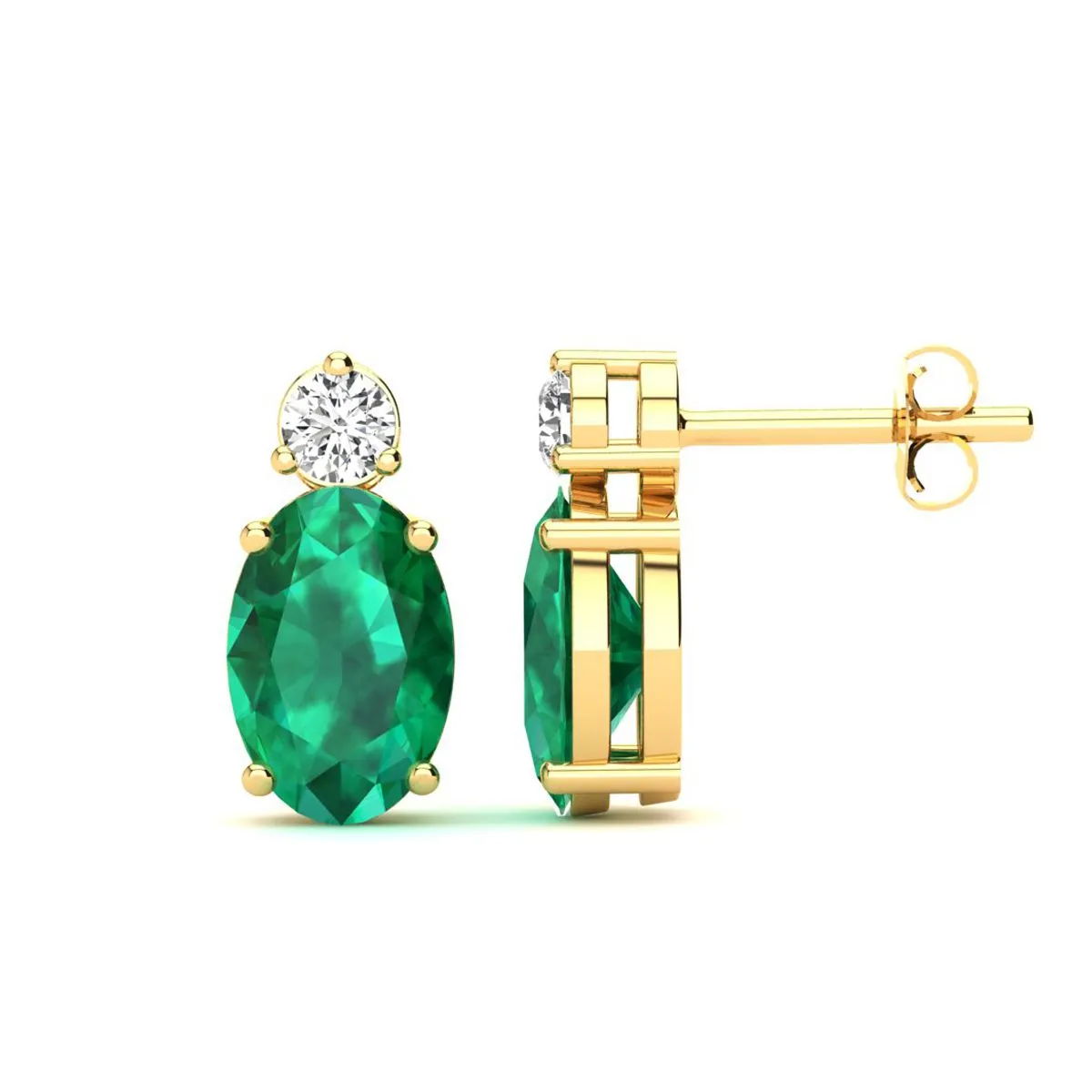 1 2/3 Carat Oval Emerald And Diamond Stud Earrings In 14 Karat Yellow Gold