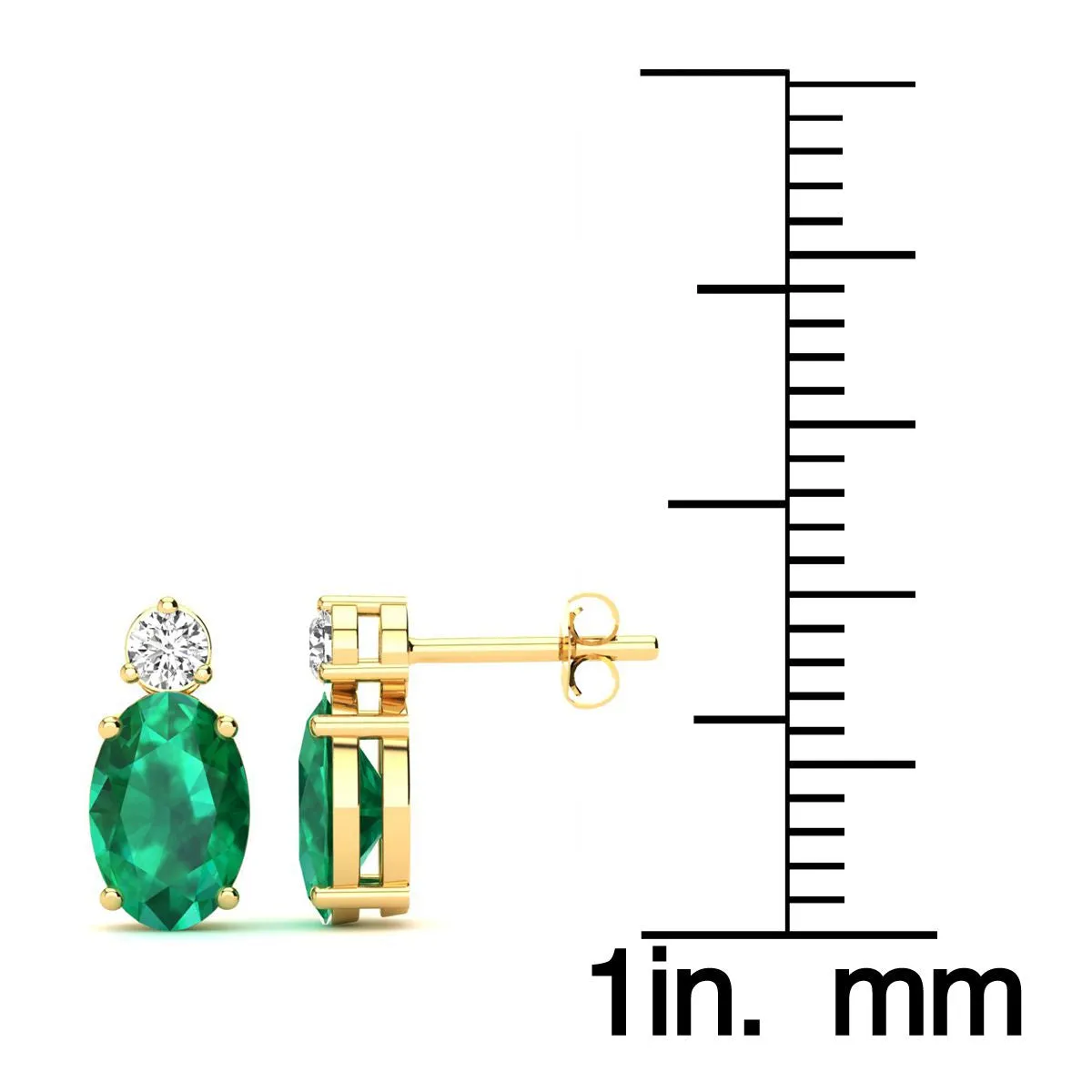 1 2/3 Carat Oval Emerald And Diamond Stud Earrings In 14 Karat Yellow Gold