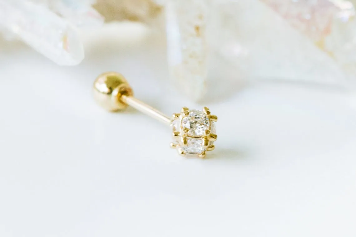 14k Gold Cubic Square Barbell Ear Stud Piercing