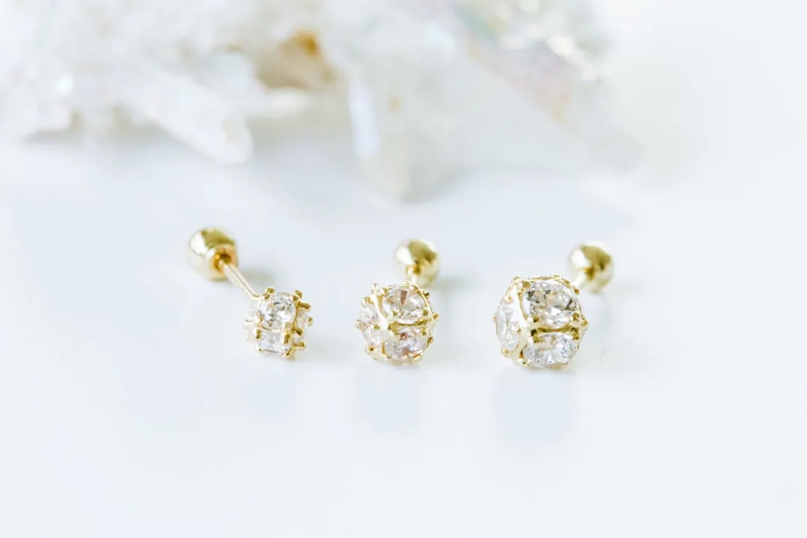 14k Gold Cubic Square Barbell Ear Stud Piercing