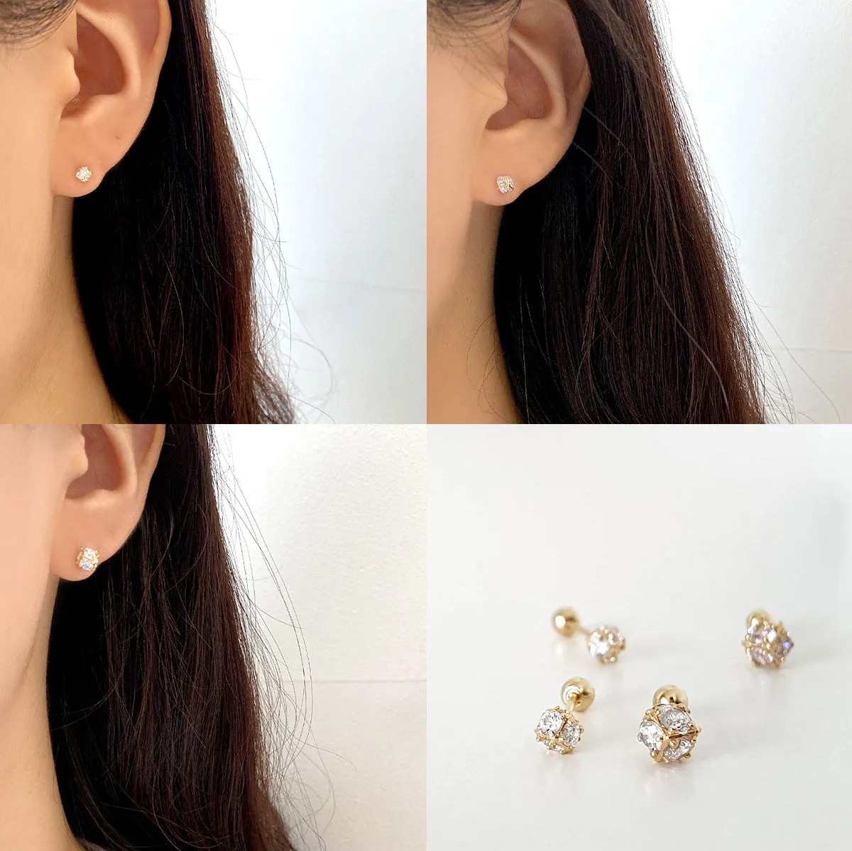 14k Gold Cubic Square Barbell Ear Stud Piercing