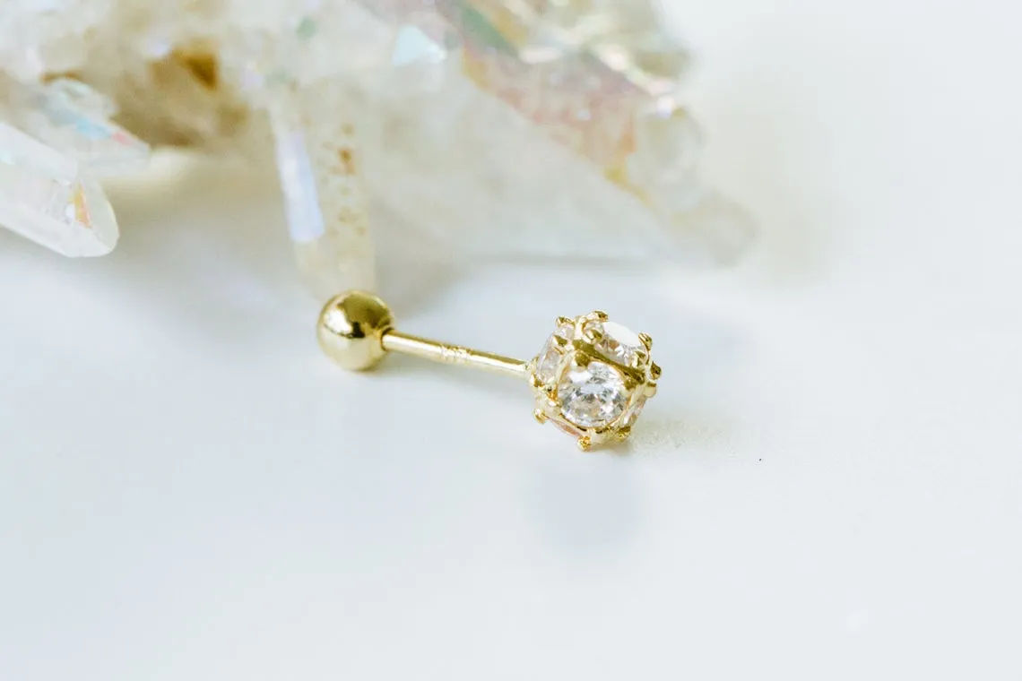 14k Gold Cubic Square Barbell Ear Stud Piercing