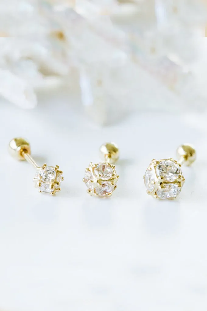 14k Gold Cubic Square Barbell Ear Stud Piercing