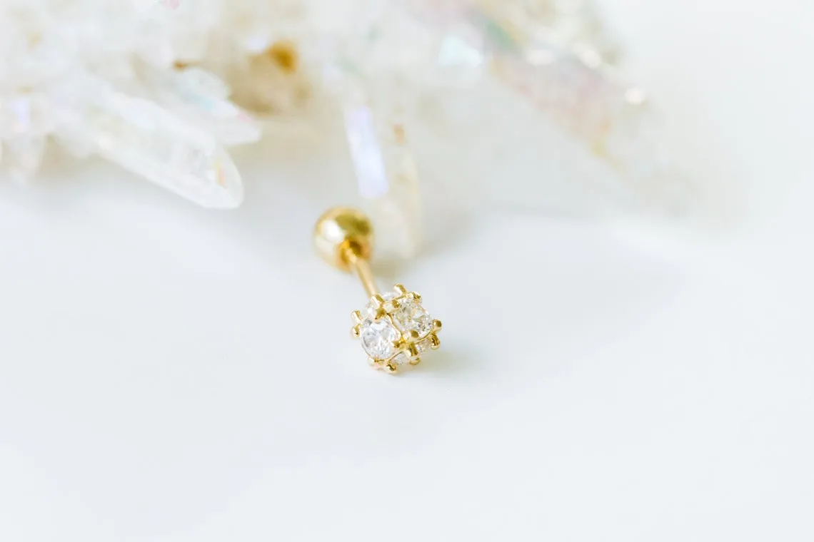 14k Gold Cubic Square Barbell Ear Stud Piercing