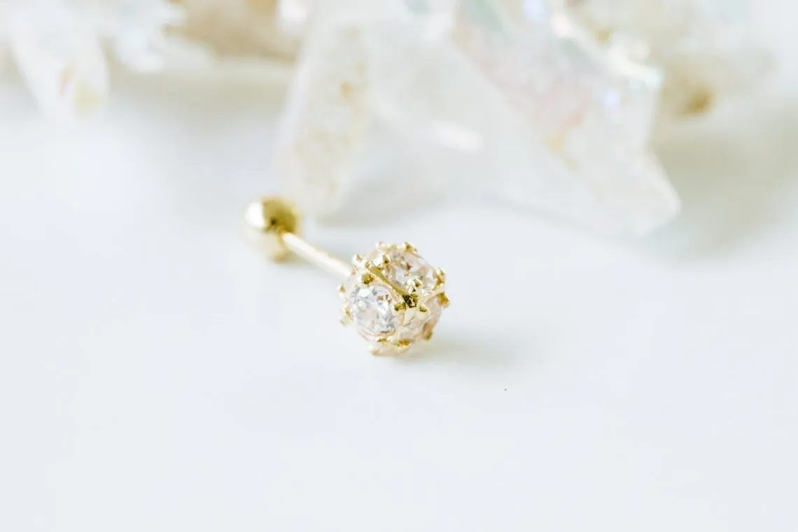 14k Gold Cubic Square Barbell Ear Stud Piercing