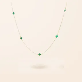 14K Gold Malachite Clover Necklace