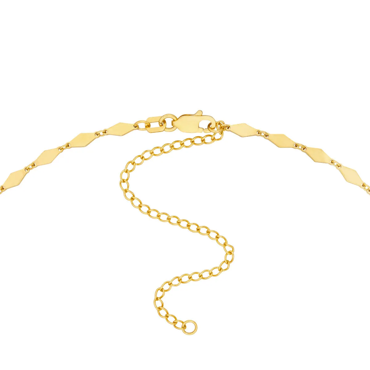 14K Gold Mirror Diamond Shape Link Choker Chain Necklace with Lobster Lock, 16"