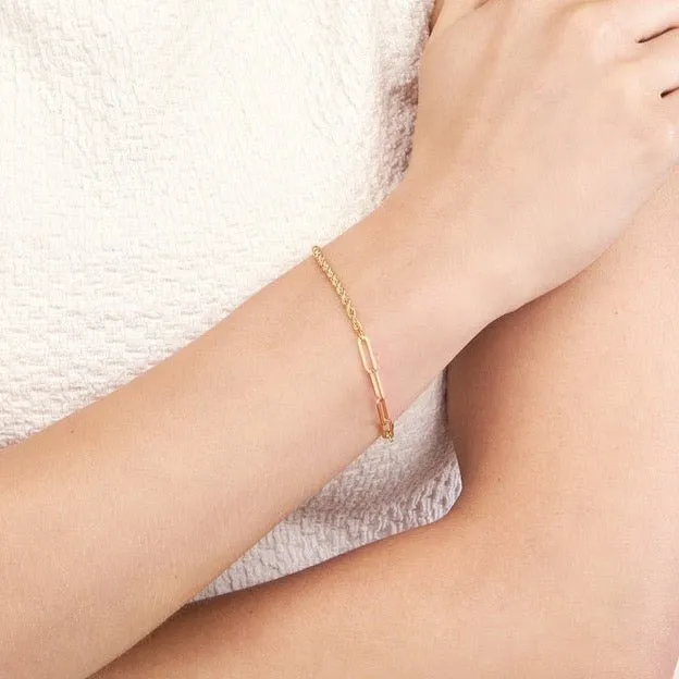 14K Gold Paper Clip and Rope Bracelet