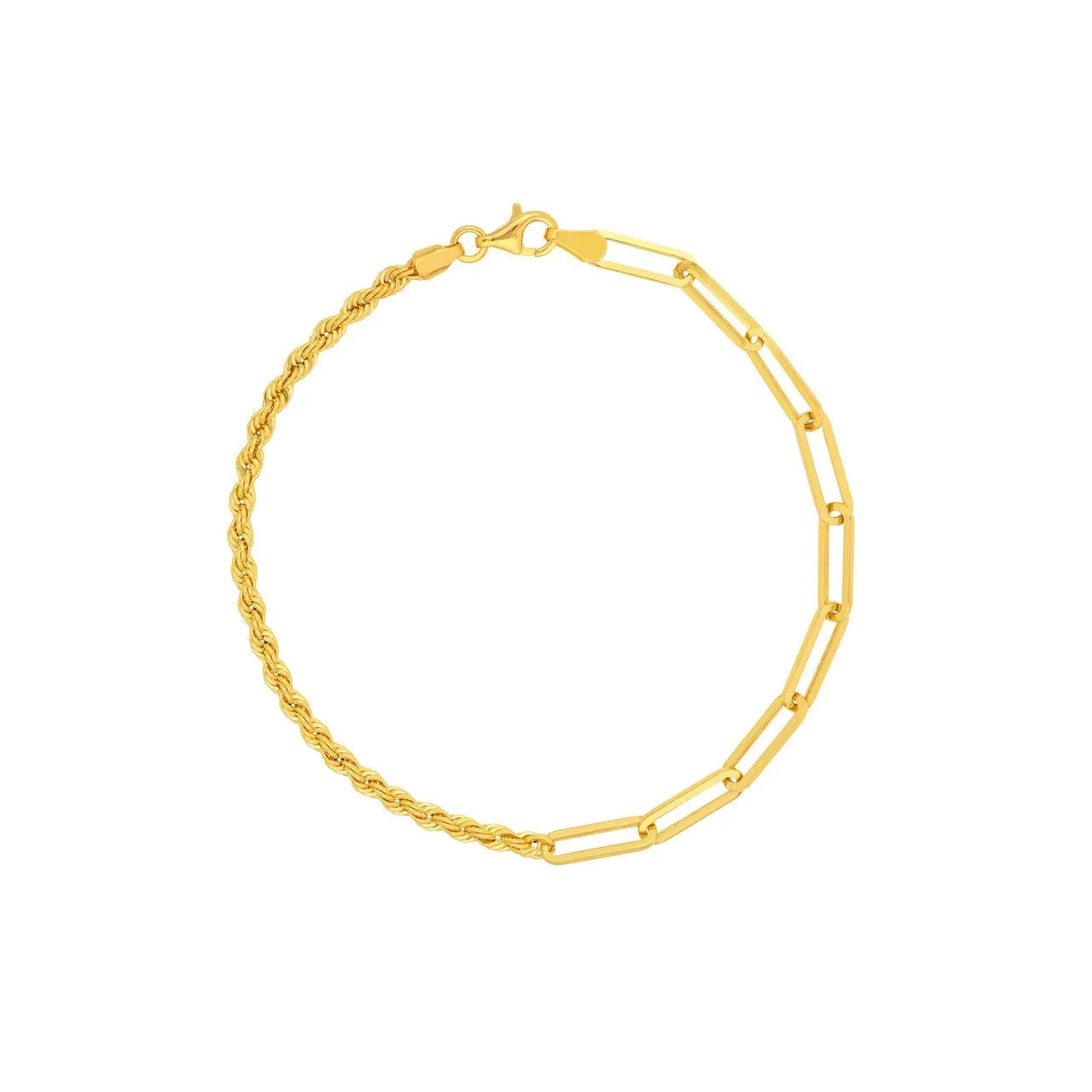 14K Gold Paper Clip and Rope Bracelet