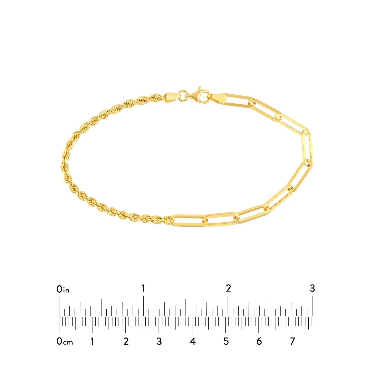 14K Gold Paper Clip and Rope Bracelet