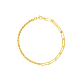 14K Gold Paper Clip and Rope Bracelet