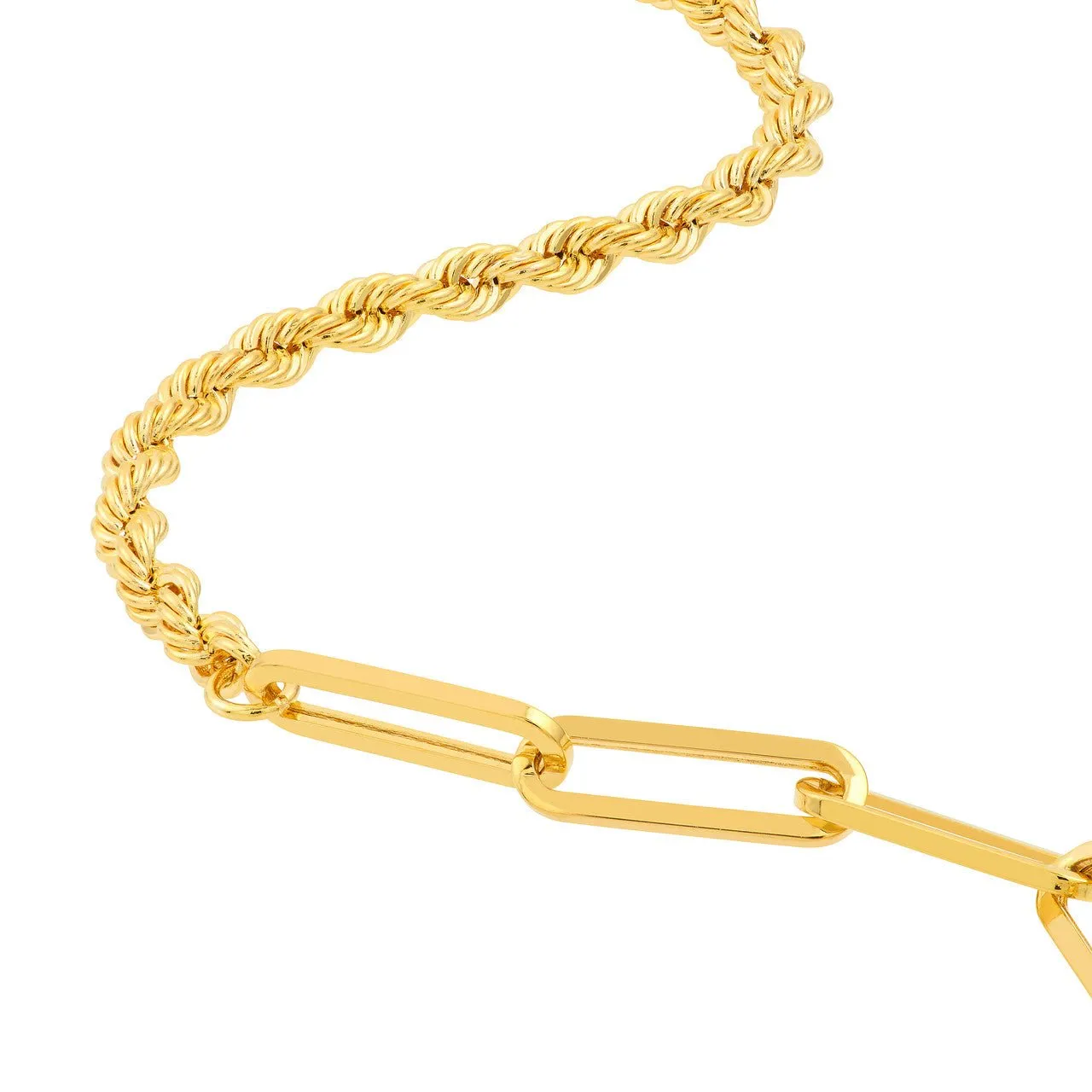 14K Gold Paper Clip and Rope Bracelet