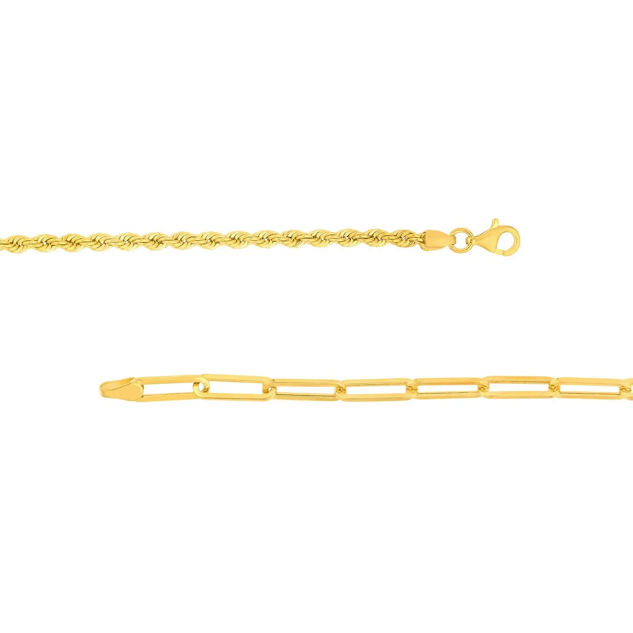 14K Gold Paper Clip and Rope Bracelet