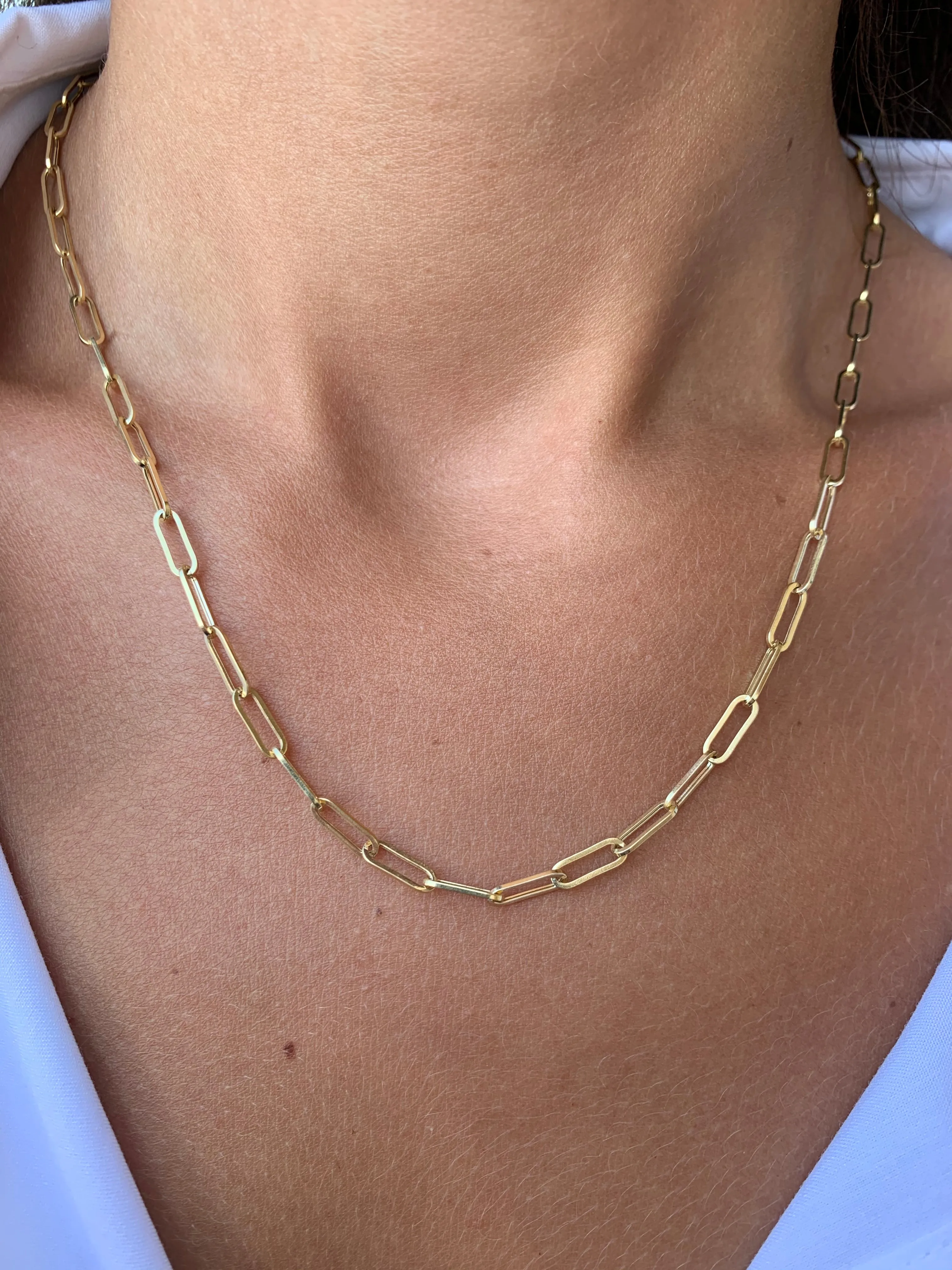 14K Gold Paper Clip Mini Necklace