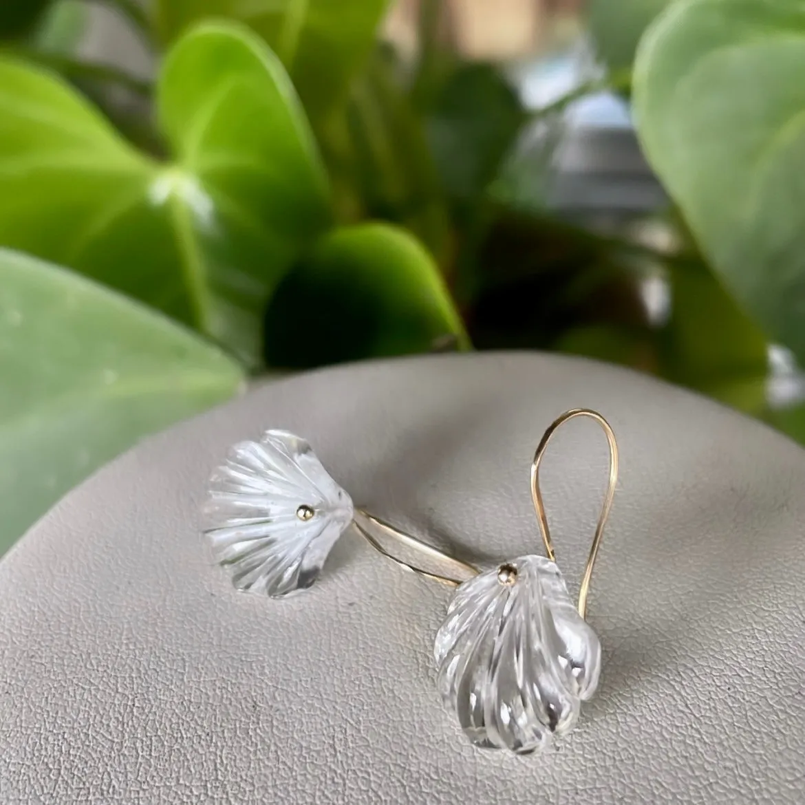 14k Seashell Quartz earrings