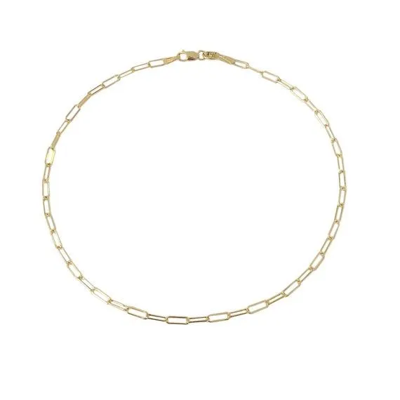 14k Thin 2.5mm Paper Clip Anklet