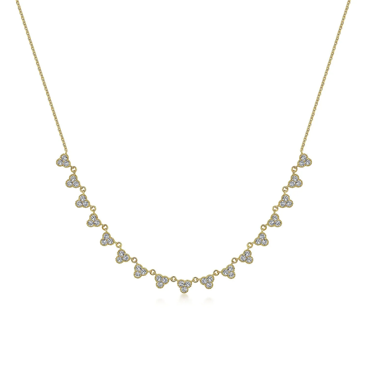 18 inch 14K Yellow Gold Scalloped Diamond Choker Necklace