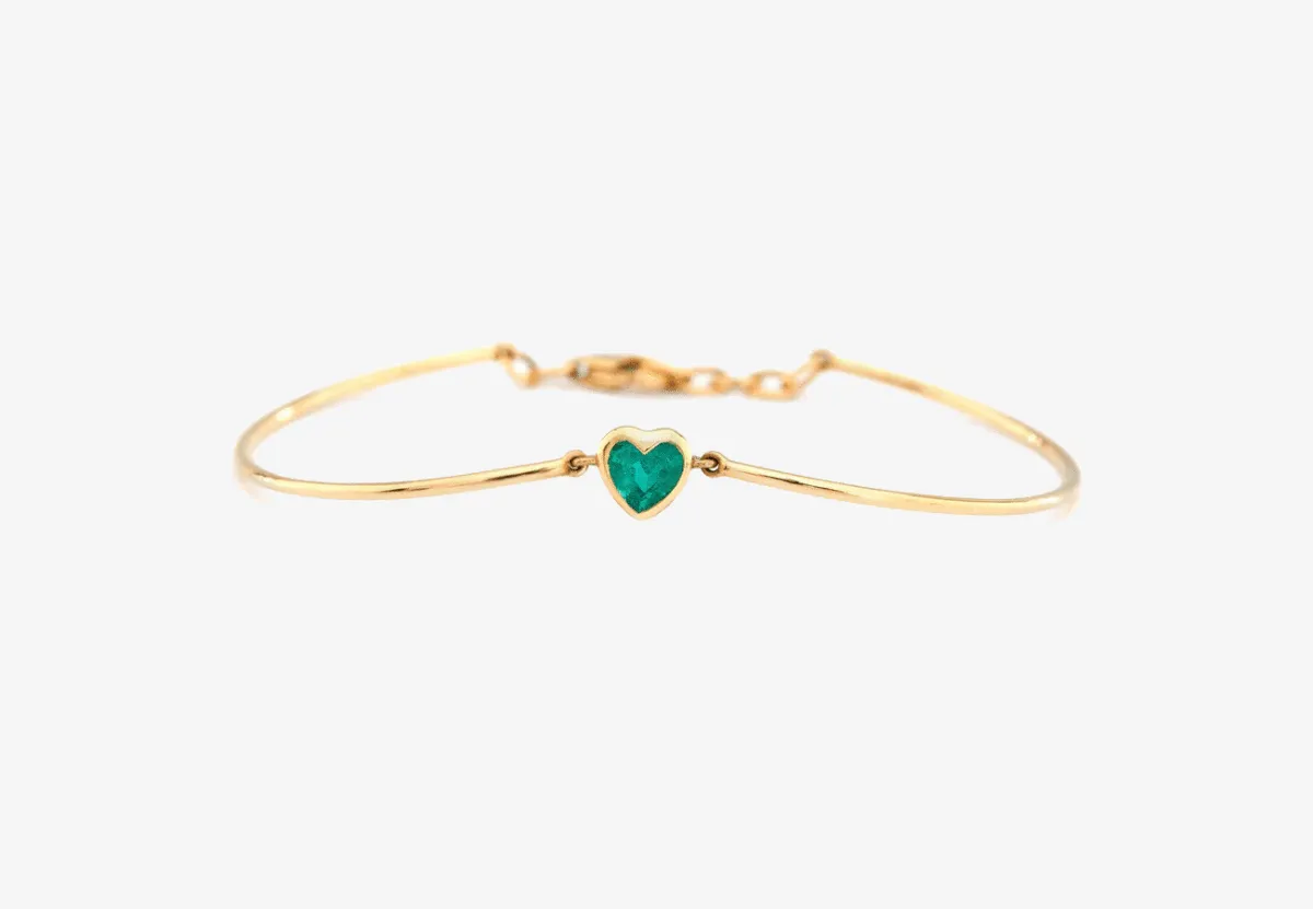 18k Gold Emerald Heart Bangle