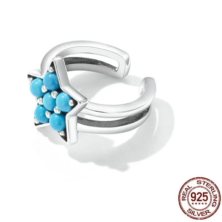 1PC Turquoise Star Ear Cuff - 925 Sterling Silver