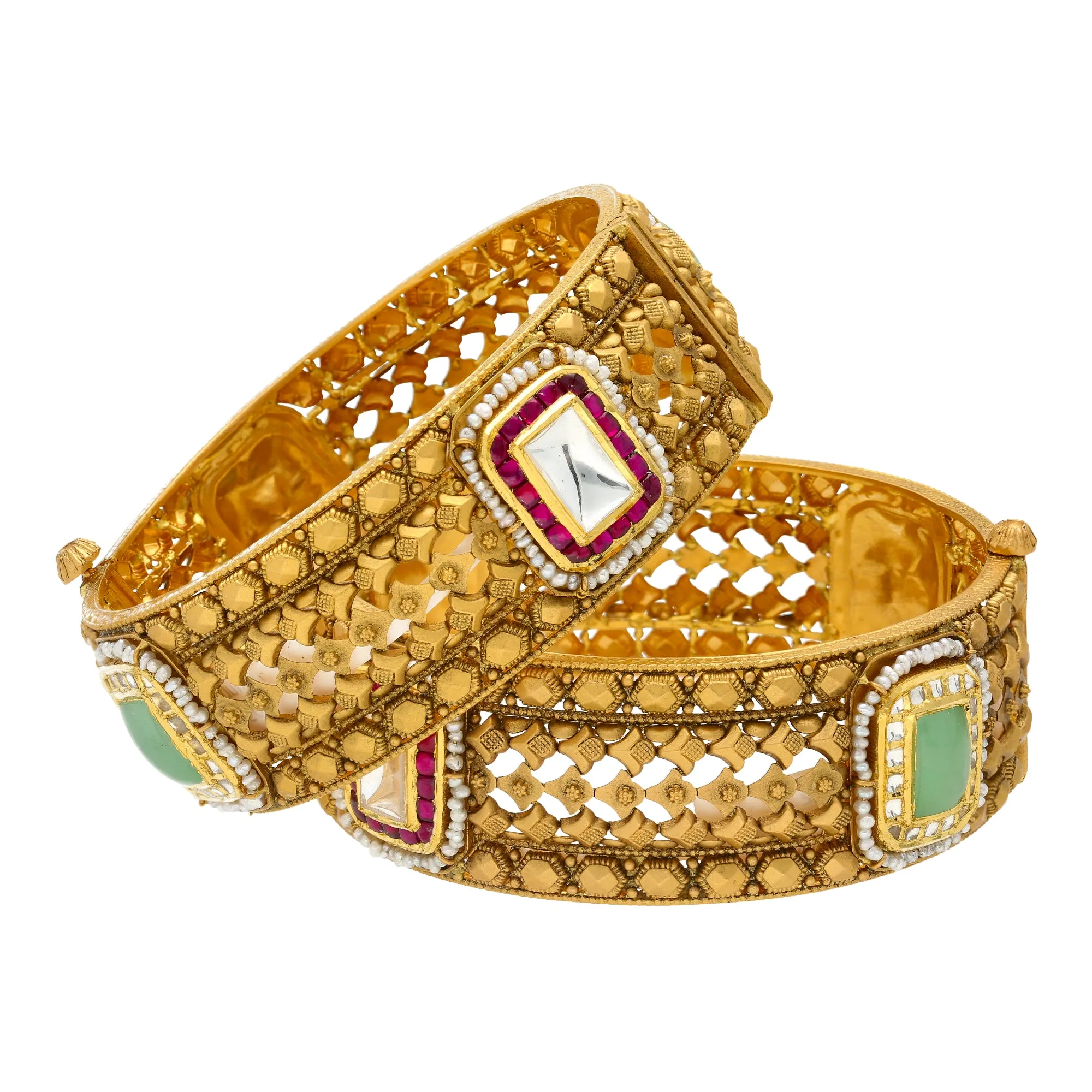 22K Yellow Gold Rajeshri Bangle Set (72.5gm)