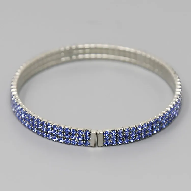 3 Row Glass Stone Pave Bangle Bracelet