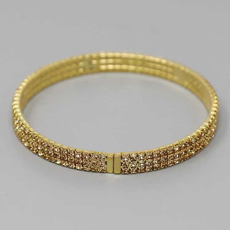 3 Row Glass Stone Pave Bangle Bracelet