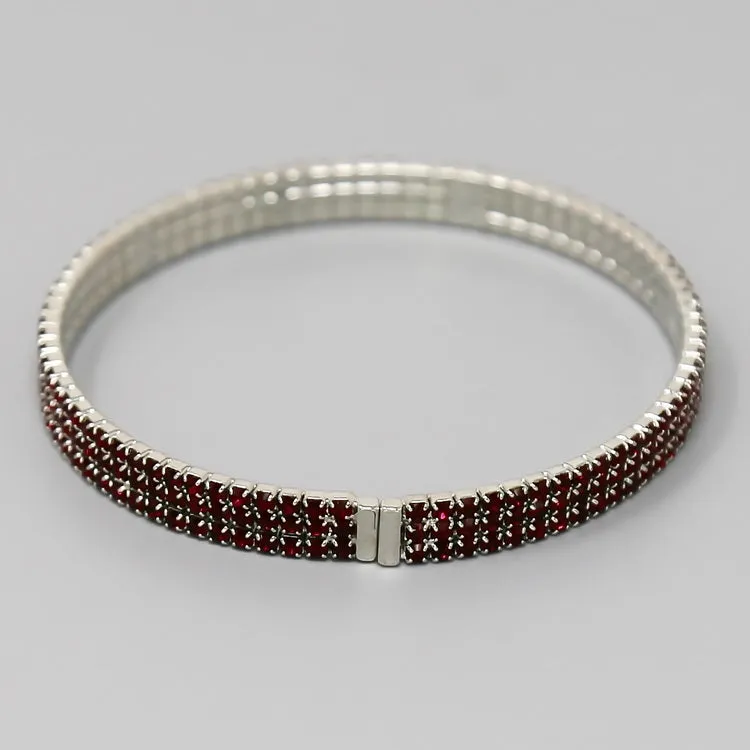 3 Row Glass Stone Pave Bangle Bracelet