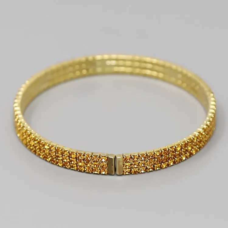 3 Row Glass Stone Pave Bangle Bracelet