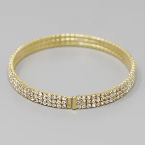 3 Row Glass Stone Pave Bangle Bracelet