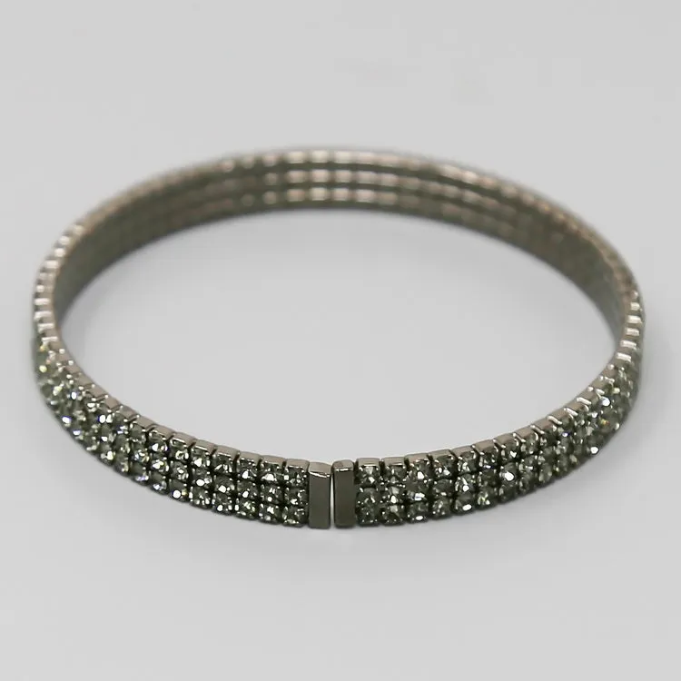 3 Row Glass Stone Pave Bangle Bracelet