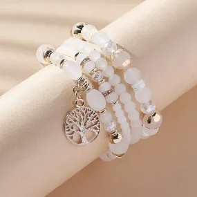 4 Pieces of Multi-Row Layered Bracelets with Tree of Life Pendant