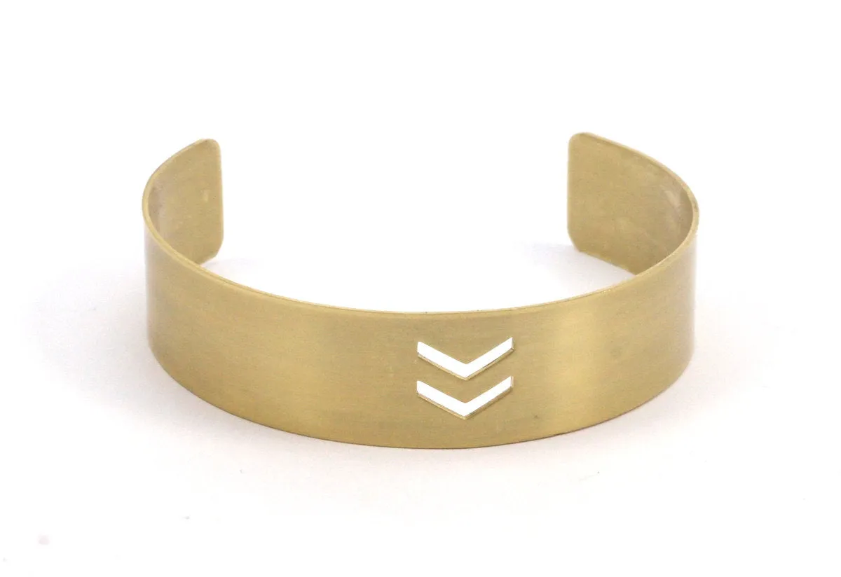 4 Raw Brass Cuffs, Bracelets, Blank Bangles With Chevron Holes ( Width 15x145x0.80mm) Brc029