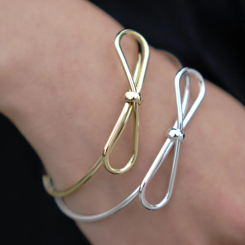 60mm Brass Bowknot Bracelet Tie The Knot Cuff Bridesmaids Bracelet Open Cuff infinity knot bracelet personalized bracelets plated silver 1pcs