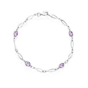 9ct White Gold Amethyst Oval Link Bracelet