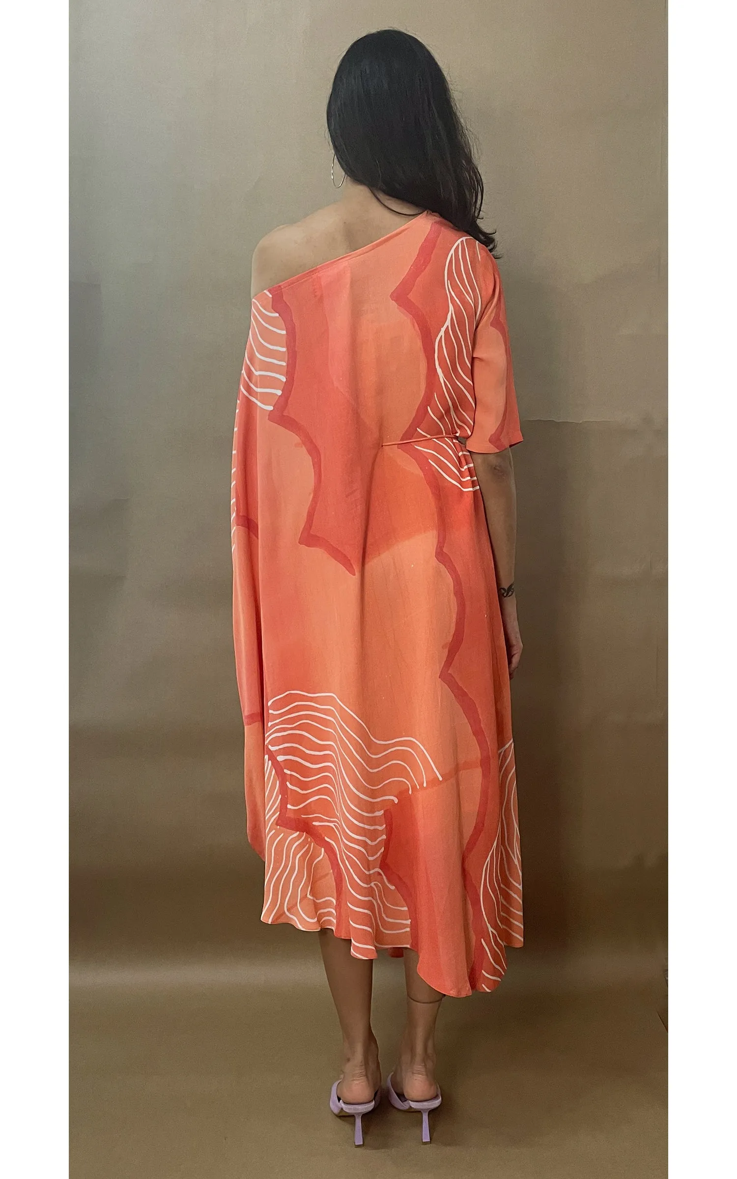 Abstract Printed Drop Shoulder Drape