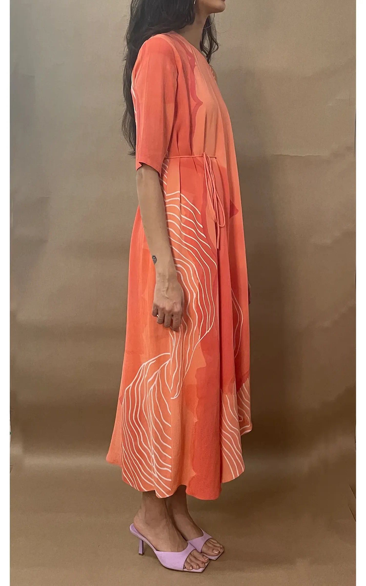 Abstract Printed Drop Shoulder Drape