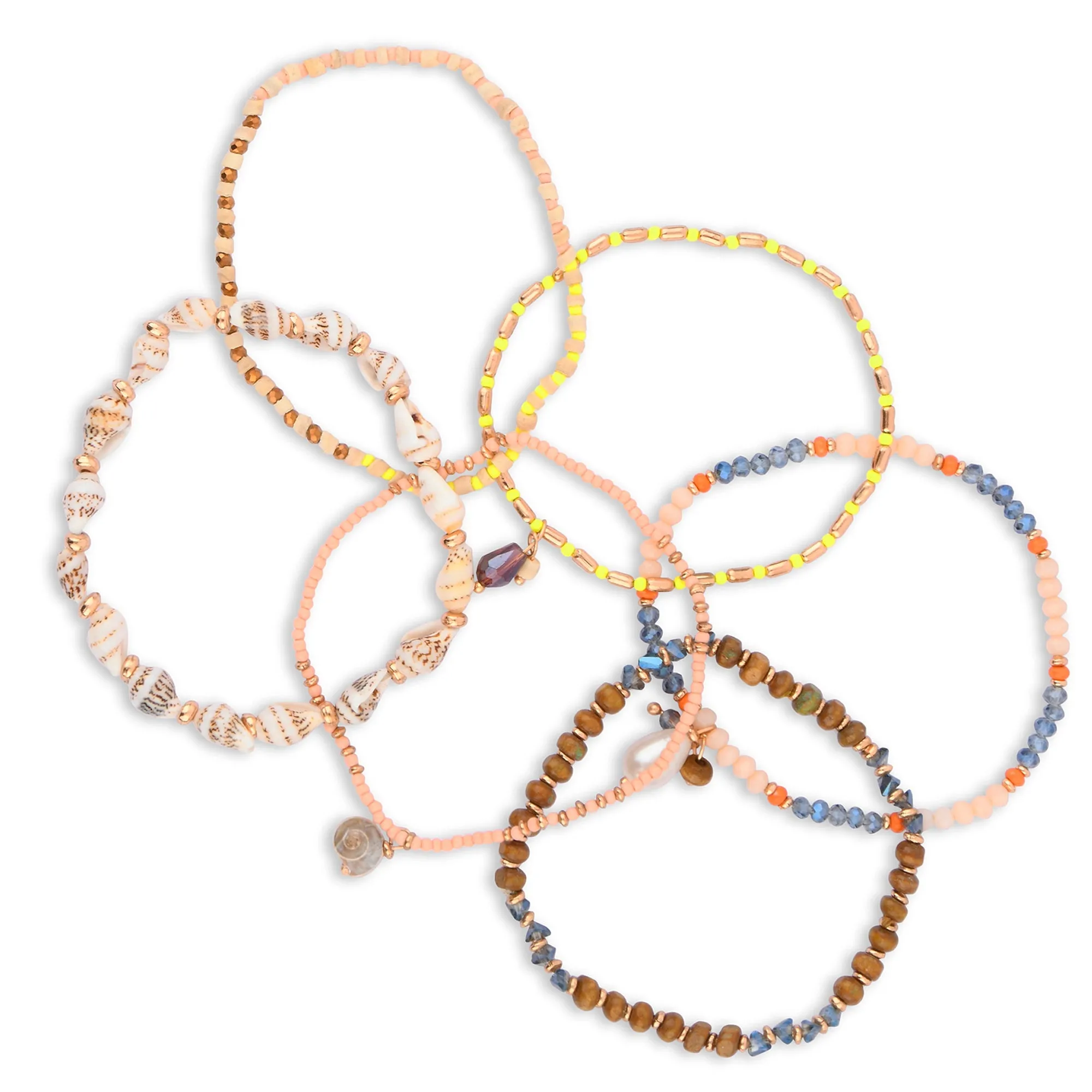 Accessorize London Women's Shell Stretch Bracelets 6 Pack