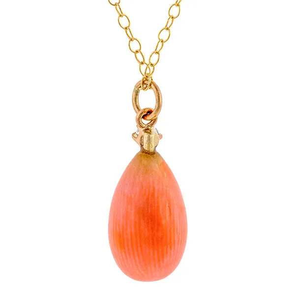 Antique Coral & Diamond Pendant