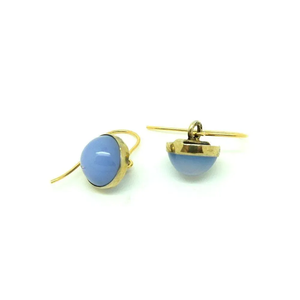 Antique Edwardian Blue Chalcedony Gemstone Earrings