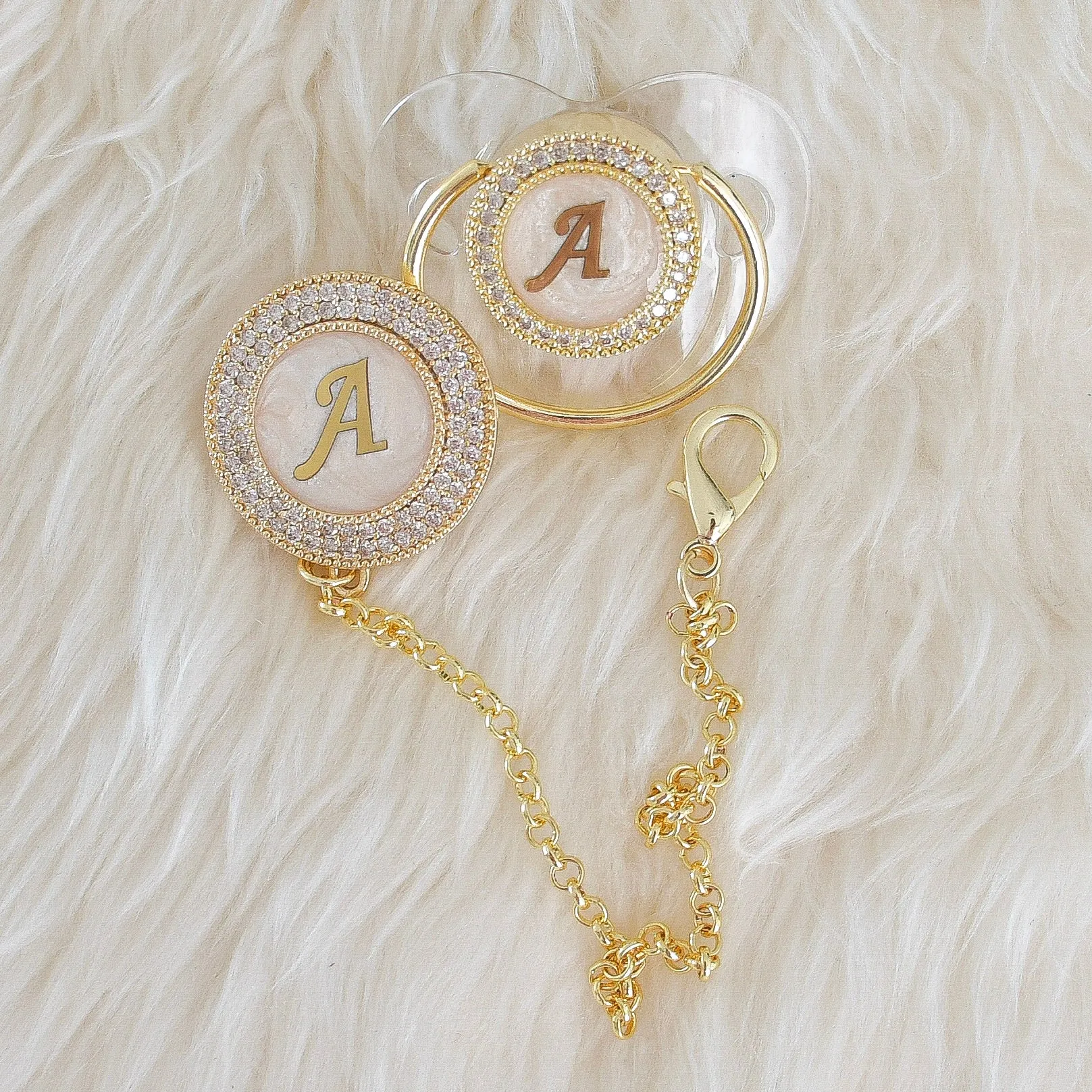 Baby Initial Crystal Glam Pacifier & Clip Set