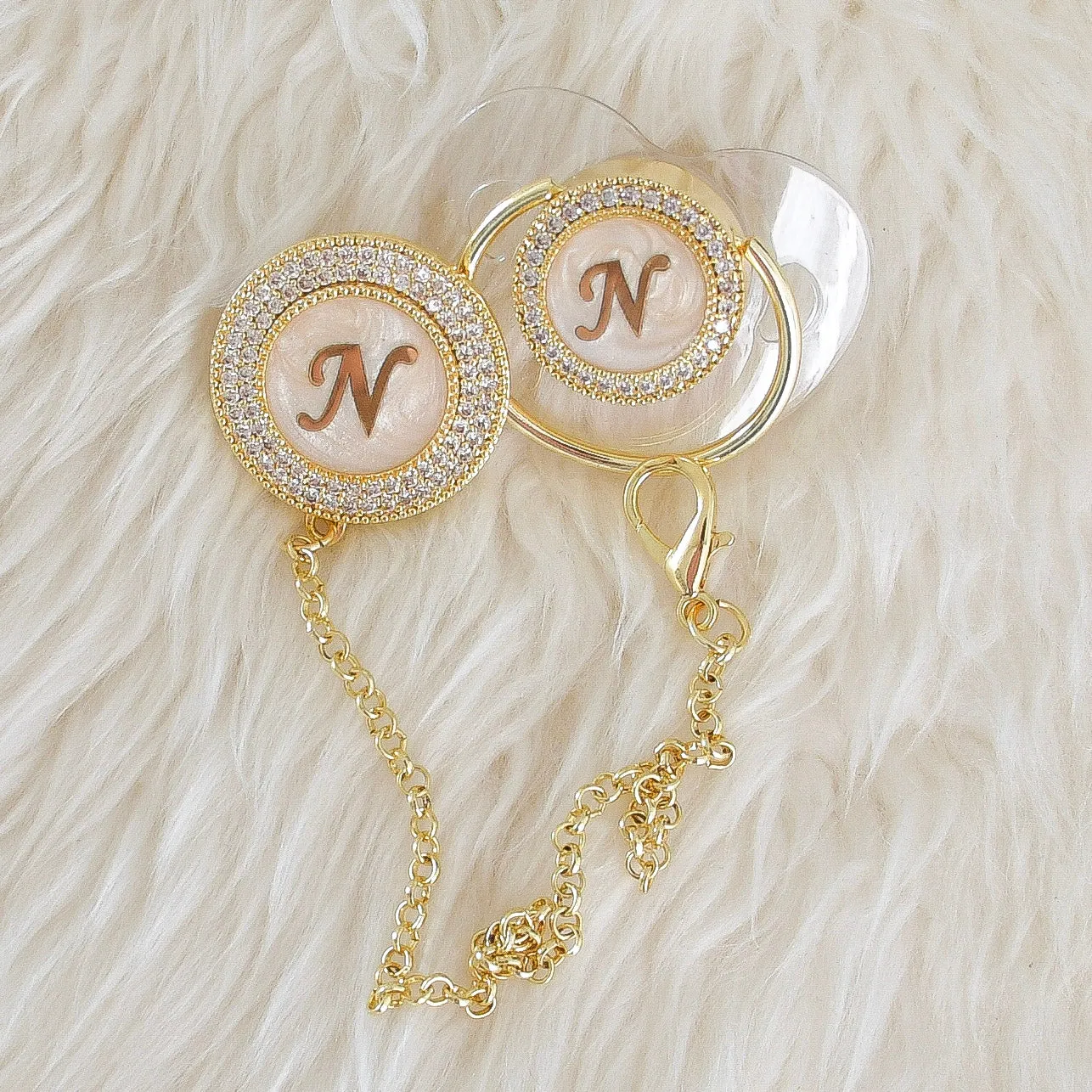 Baby Initial Crystal Glam Pacifier & Clip Set