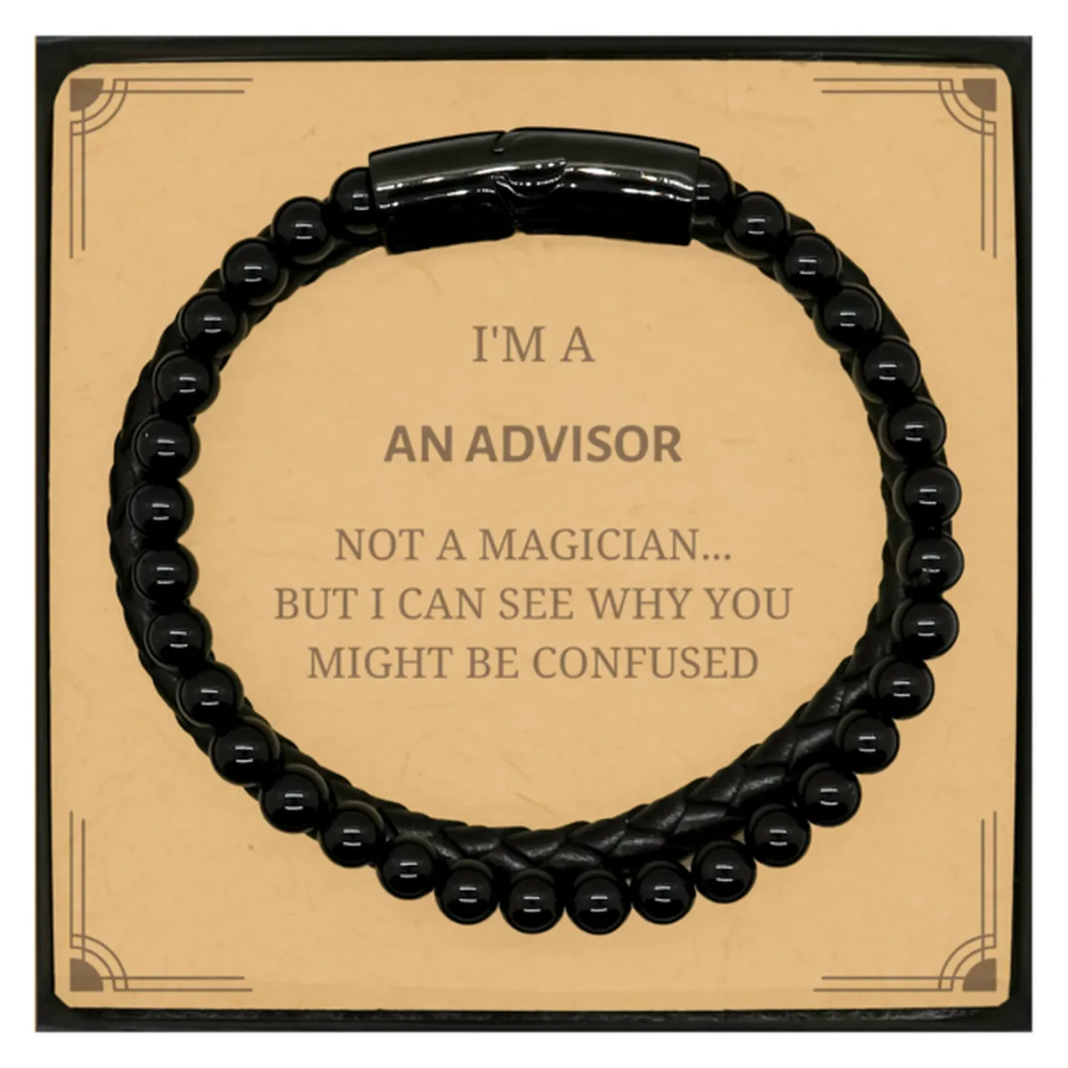 Badass Advisor Gifts, I'm Advisor not a magician, Sarcastic Stone Leather Bracelets for Advisor Birthday Christmas for  Men, Women, Friends, Coworkers