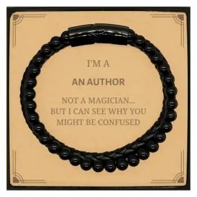 Badass Author Gifts, I'm Author not a magician, Sarcastic Stone Leather Bracelets for Author Birthday Christmas for  Men, Women, Friends, Coworkers