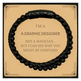 Badass Graphic Designer Gifts, I'm Graphic Designer not a magician, Sarcastic Stone Leather Bracelets for Graphic Designer Birthday Christmas for  Men, Women, Friends, Coworkers