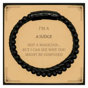 Badass Judge Gifts, I'm Judge not a magician, Sarcastic Stone Leather Bracelets for Judge Birthday Christmas for  Men, Women, Friends, Coworkers