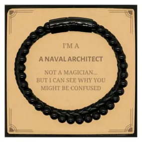 Badass Naval Architect Gifts, I'm Naval Architect not a magician, Sarcastic Stone Leather Bracelets for Naval Architect Birthday Christmas for  Men, Women, Friends, Coworkers