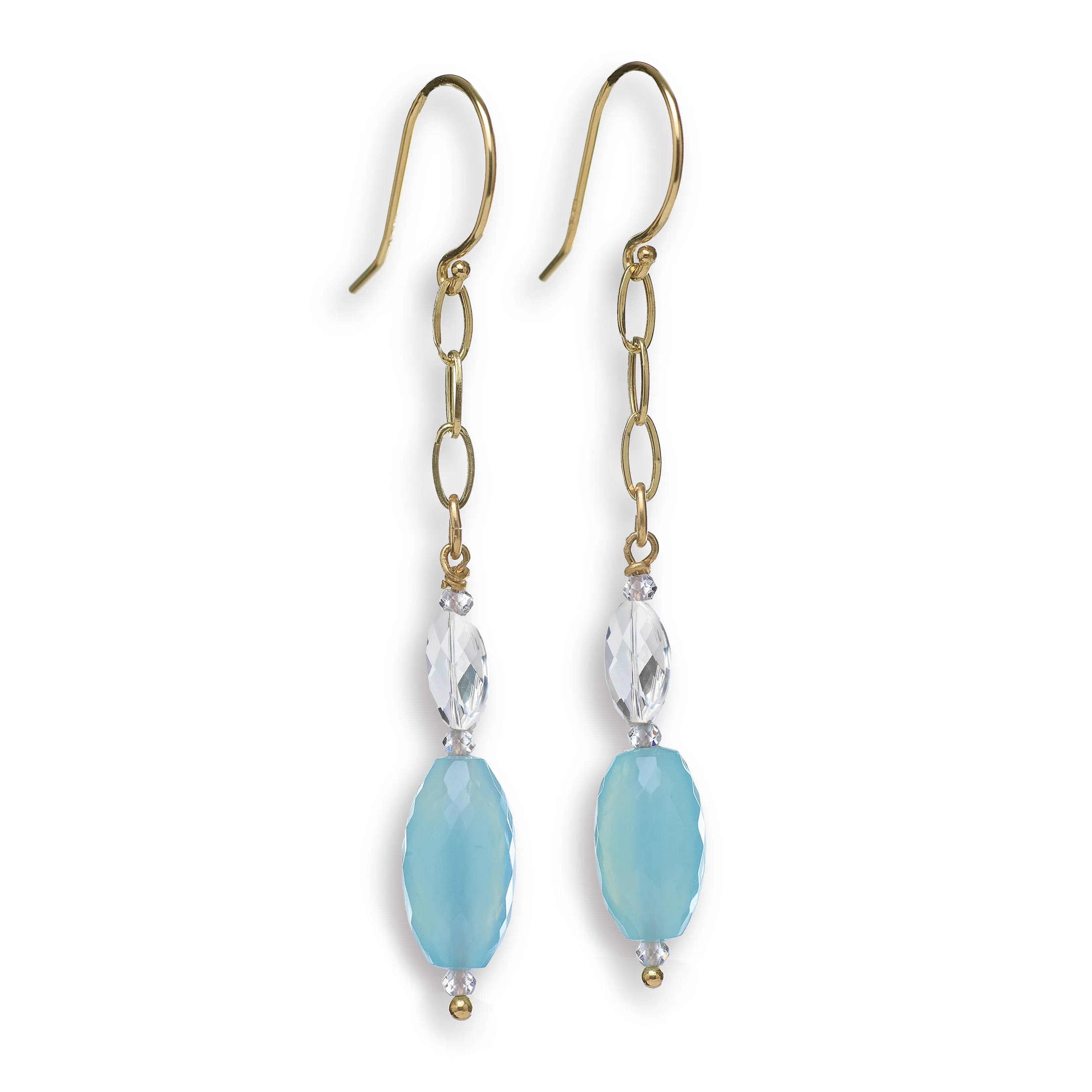 Blue Chalcedony, Scapolite, Topaz, and Gold Ear Wires