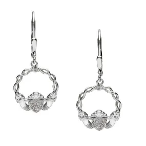 Celtic Claddagh Silver Drop Earrings