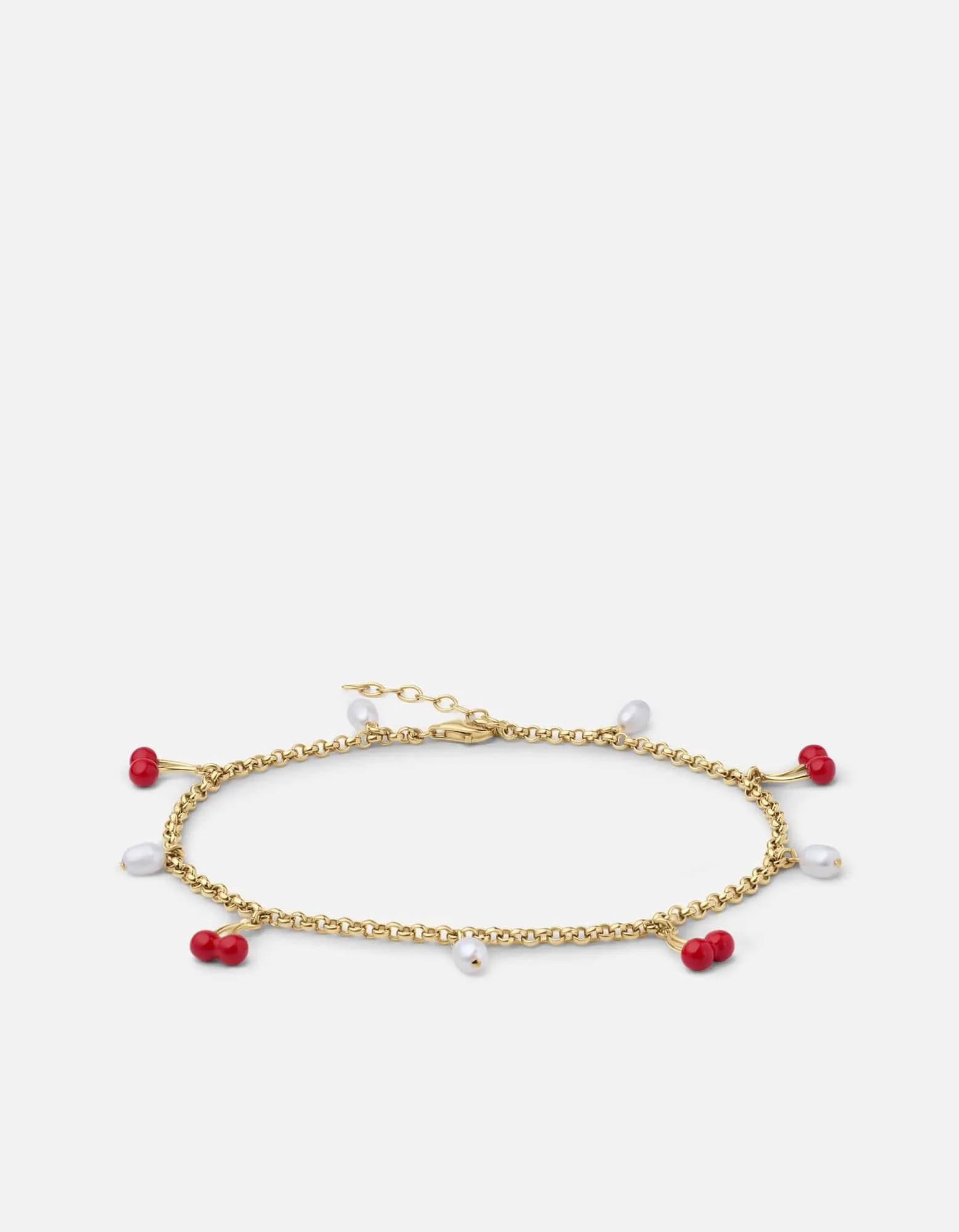 Cherry Enamel Anklet, Gold Vermeil w/Pearls